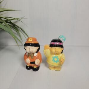 Vintage Russ Thanksgiving Salt Pepper Shakers, Native & Pilgrim Figurines